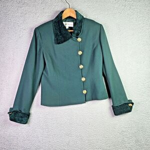 Richard Warren Wool Blazer Small Green Chenille Collar Cuffs Vintage Size 6-8